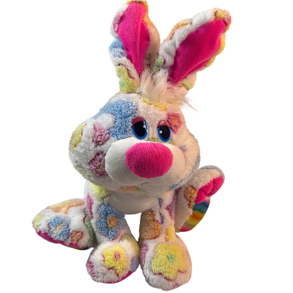 Inter-American Rainbow Plush Bunny 12in Floral Y2K Kidcore Colorful Nostalgic